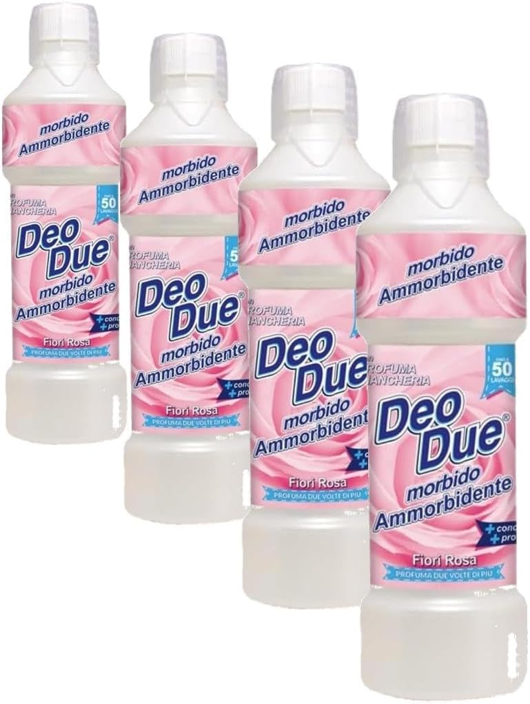 DEO DUE Ammorbidente Fiori Rosa Liquido 1000 ml (Confezione da 4)