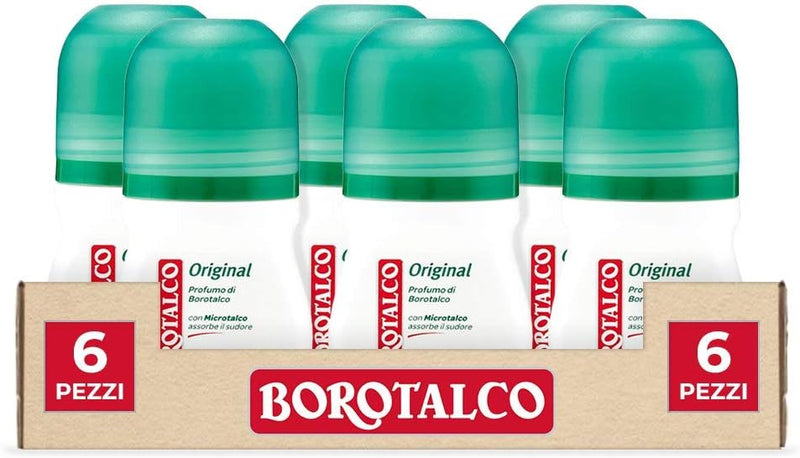 6x Borotalco Deo Roll-On Originale, Profumo di Borotalco, 50 ml