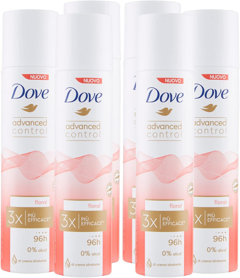 6x deodorante spray Dove Advanced Control Floral 96h 0% Alcol