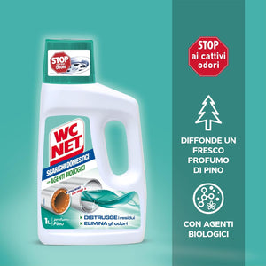 Wc Net Professional - Trattamento Scarichi Domestici con Agenti Biologici, Distrugge i Residui e Elimina gli Odori, Fragranza Pino, 1000 ml