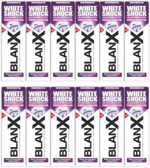 12 x BlanX White Shock Purple Corrector, Dentifricio Dual Color, Riduce Efficacemente L'Ingiallimento, Con Tecnologia Actilux e Color Correction, Delicato Su Smalto e Gengive, 12x75ml